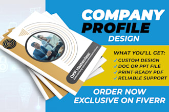 design company profile, annual report, brochure in eng, spanish, french, german