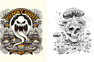 design skull mushroom logo with illustration style