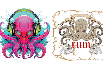 do skull vector logo and octopus mascot design