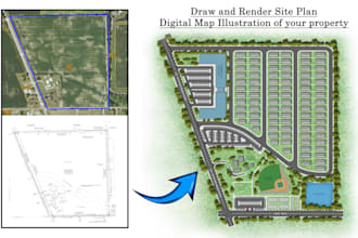 draw and render site plan detailed digital map illustration of your property