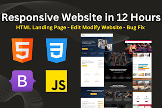 build or rebuild HTML CSS js bootstrap website in 12 hours