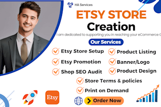do etsy store creation, etsy store setup, etsy SEO listings, etsy promotion