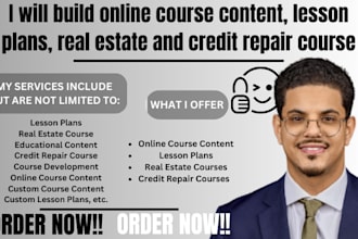 build online course content, lesson plans, real estate and credit repair course