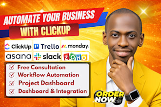 setup clickup workflow automation, dashboard and project management system