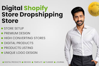 set up a digital product shopify store, dropshipping store