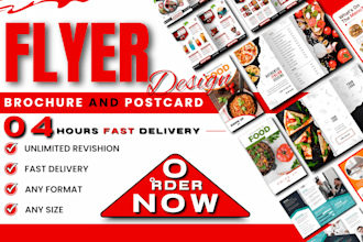 design postcard, flyer or brochure for marketing, business, sport and food menu