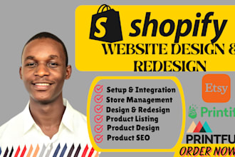 setup shopify etsy website redesign design shopify etsy print on demand printful