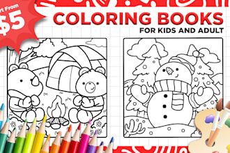 draw children coloring book pages and cover