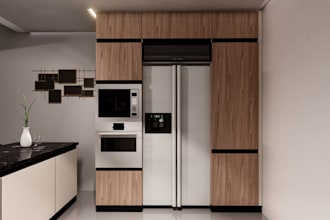 design realistic 3d kitchen interior 3d design with layout , rendering