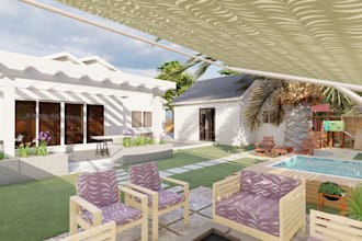 do expert landscape backyard design, garden,   pools, deck, and patio rendering
