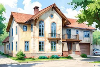 create your house into a digital watercolor home illustration