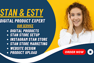 setup stan store digital products, stan store design, esty digital products