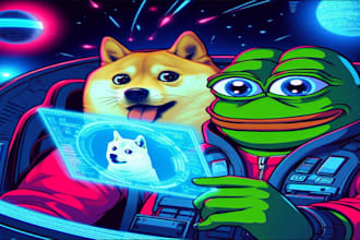 draw any cartoon with background for meme coin art and pepe art