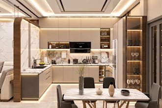 design a modern kitchen with 3d modeling and rendering