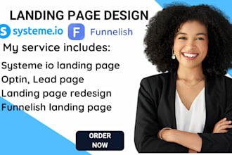 do funnelish landing page design, funnelish product page, systeme io