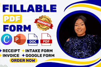 create design intake form fix interactive fillable PDF form, receipt invoice