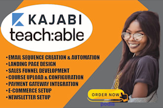do teachable website, email sequence, landing pages, sales page, kajabi website