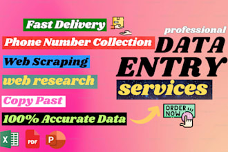 do web research, emails ,numbers, webside, company url, etc