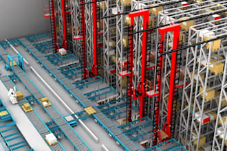 design 3d realistic commercial warehouse, factory with 3d rendering