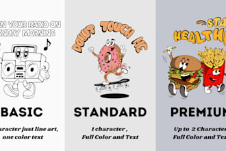 make classic retro cartoon character mascot illustration for tshirt