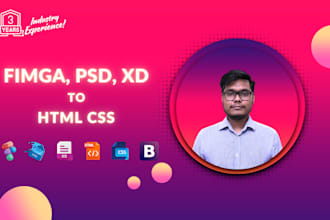 convert figma to html, psd to html, xd to html bootstrap