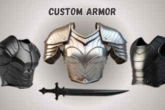do 3d realistic armor, 3d model, sword knief, cosplay and props for printing