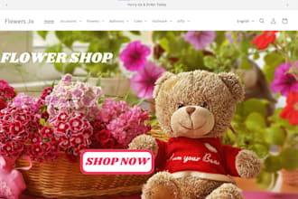 design flower website shopify store teddybear rose bouquet gift collection store