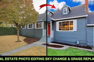 do photoshop image edit, real estate photo retouch, sky change, grass replace