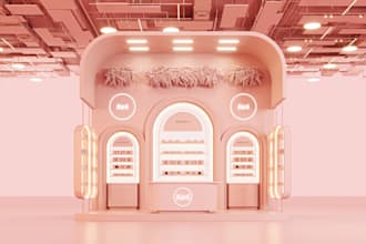 design a 3d exhibition stall, booth, or kiosk