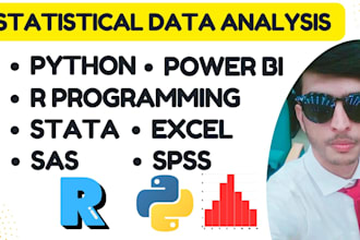 do statistical data analysis using r studio, r programming, python, spss, excel
