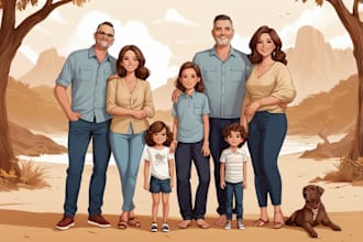 draw a vector art family portrait