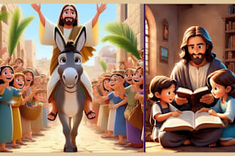 do kids themed bible illustration, christian children book illustrations