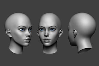 create 3d model realistic 3d faces portrait for 3d mask in blander game statue