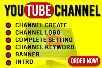 create, setup youtube channel with logo, intro, outro, art
