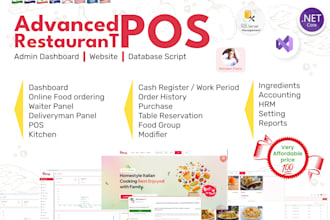 provide advanced restaurant pos admin and website in net core 7 with source code