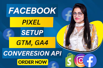 setup facebook pixel, ga4, GTM, meta fb pixel for website, landing page,