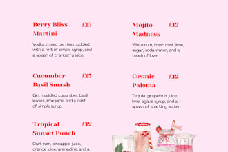 design a digital cocktail menu, leaflet, restaurant menu