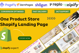 design shopify landing page, one product store with shogun, gempages, pagefly