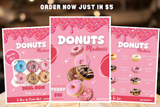 create unique food, burger, ice cream, drink, tea posters,and restaurant menu