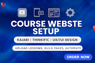 set up e learning website course uploading on kajabi thinkific UX UI page design