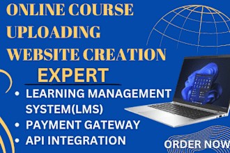 setup e learning website, course content uploading on kajabi thinkific website