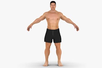 modular 3d stylized human model, texture retopology uv map animate for film