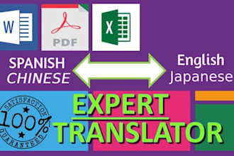 top translation for word, PDF, excel, spanish, chinese, english, japanese