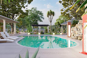 do backyard landscaping and outdoor spaces with 3d rendering