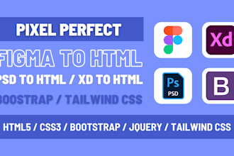 convert figma to HTML, PSD to HTML , xd to HTML css bootstrap
