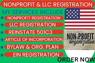 do nonprofit registration, bylaws, reinstate 501c5, fill form 990 and do grant
