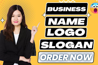 create a unique business name, slogan, branded logo design and website