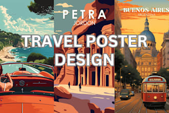 design retro vintage travel poster, travel vintage vector art deco illustration