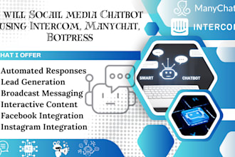 setup chatbot using intercom, manychat, botpress for website and social media