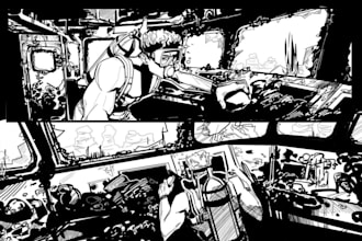 draw black and white illustration, ink manga comic, fantasy, horror digital art